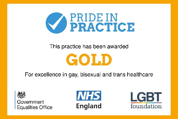 This practice has been awarded GOLD. For excellence in gay, bisexual and trans healthcare